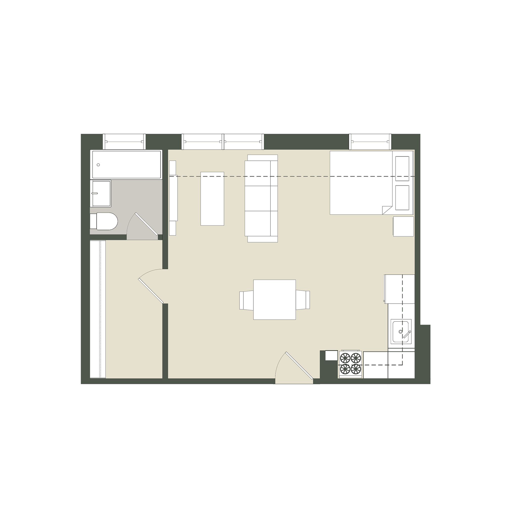 Floor plan for studio, 1 bath, 420 sqft